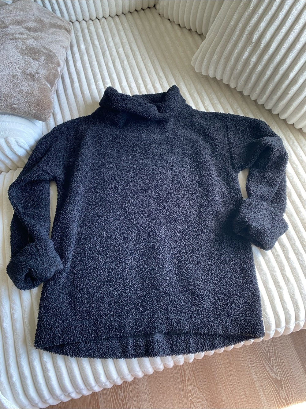 LOFT Black Sherpa Turtleneck Pullover